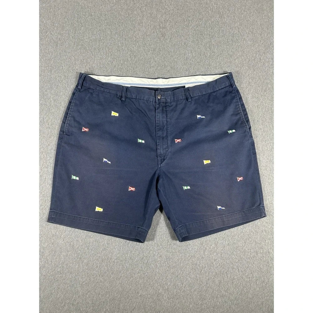 Polo Ralph Lauren Bedford Chino Navy Blue Multi Flag Embroidered Shorts Size 46B